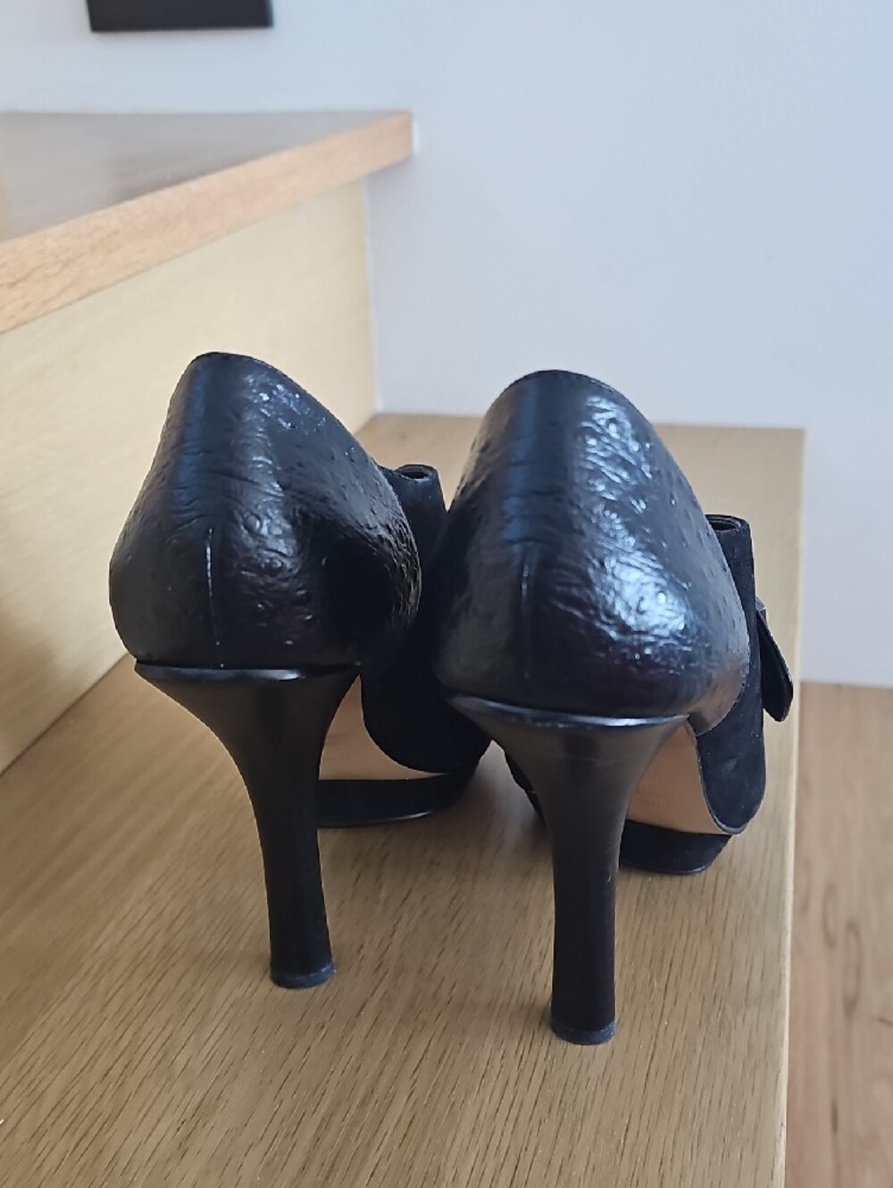 Nine West Black Leather & Suede Peep-Toe Buckle Mules - Picture 2 of 5